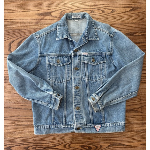 Vintage 80s Guess By Georges Marciano Medium Wash Jean Jacket Men's Large USA - Picture 1 of 10
